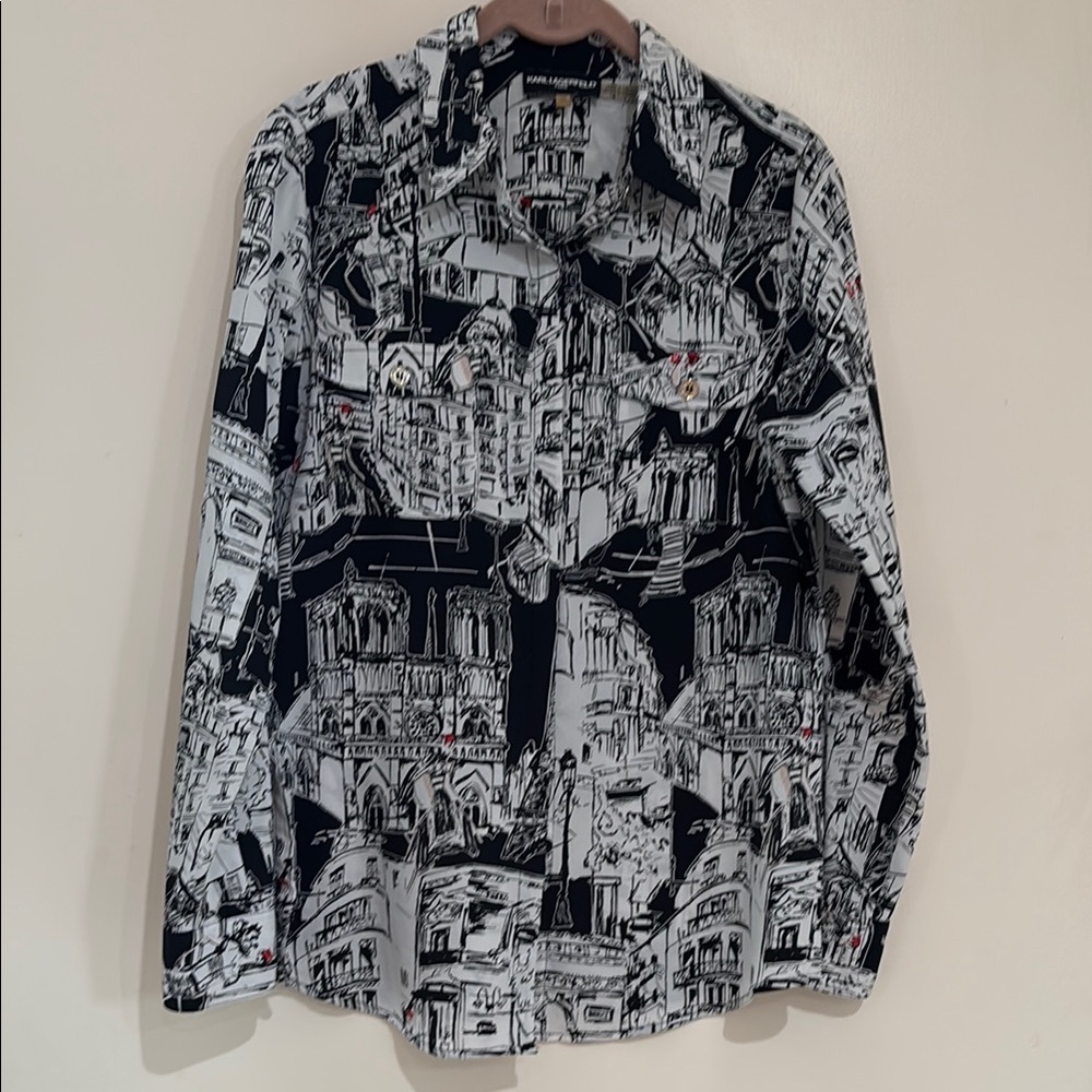 Karl Lagerfeld Graphic Black and White Button Down Shirt Paris